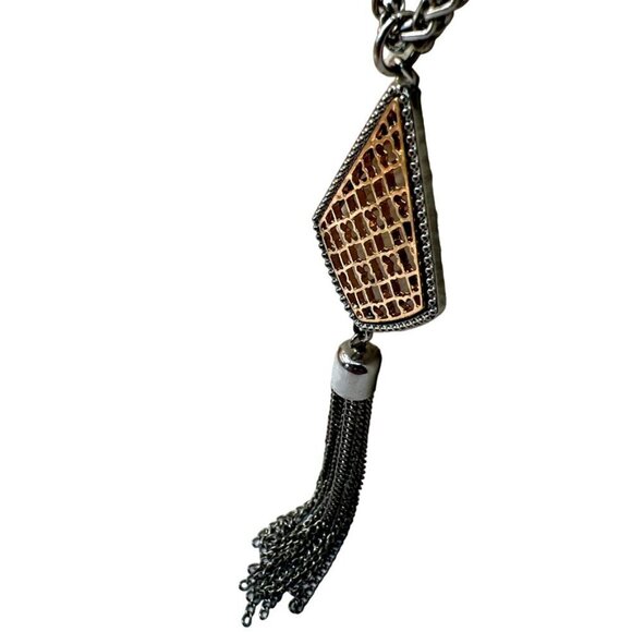 Vintage-Inspired Silver-Tone Necklace With Tassel Pendant.  N35 - Picture 6 of 11